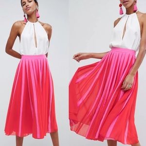 ASOS Design Colorblock Red and Pink Pleated Skirt